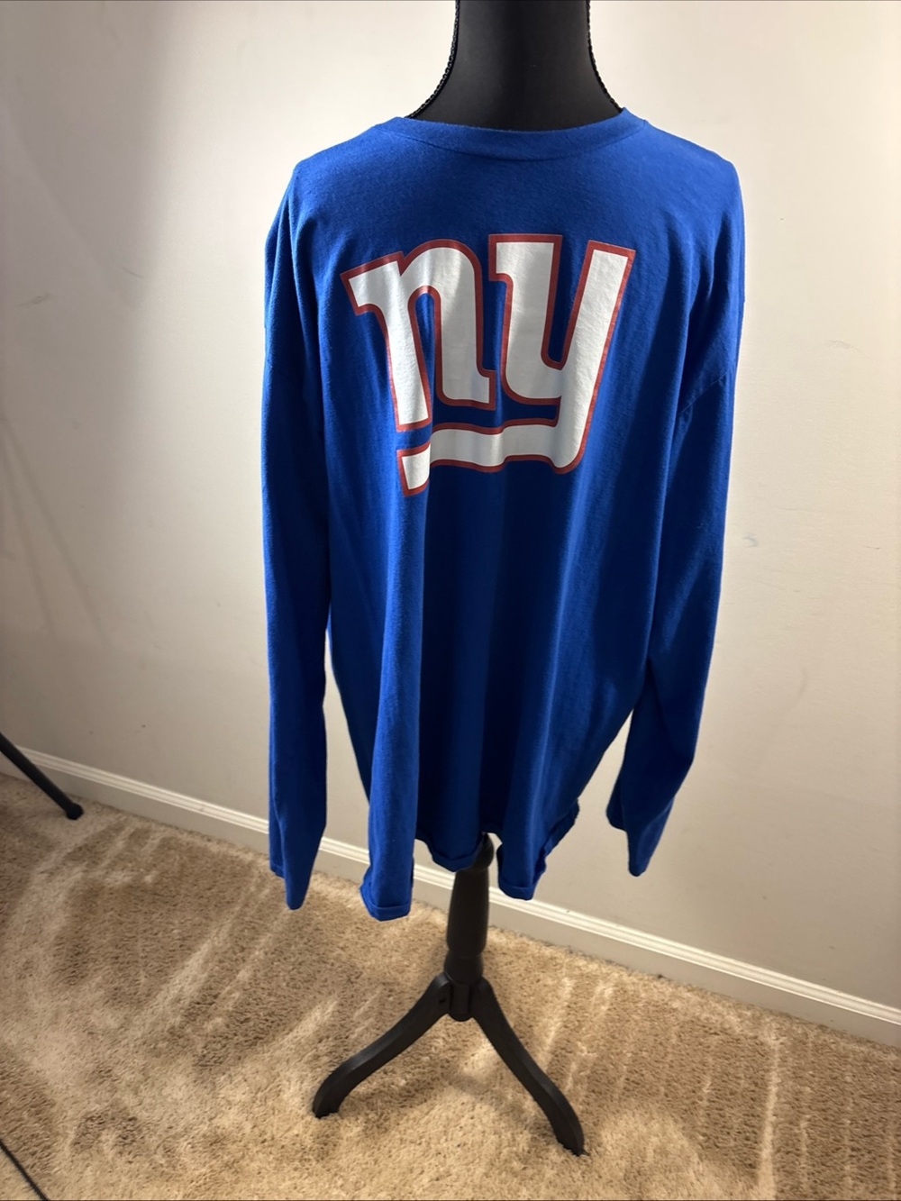 Fanatics Blue Long Sleeve Tee with White and Red NY Logo. /467